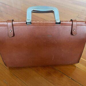 Bill Amberg Rocket Briefcase in Tan with British Green Liner and Metal Handle